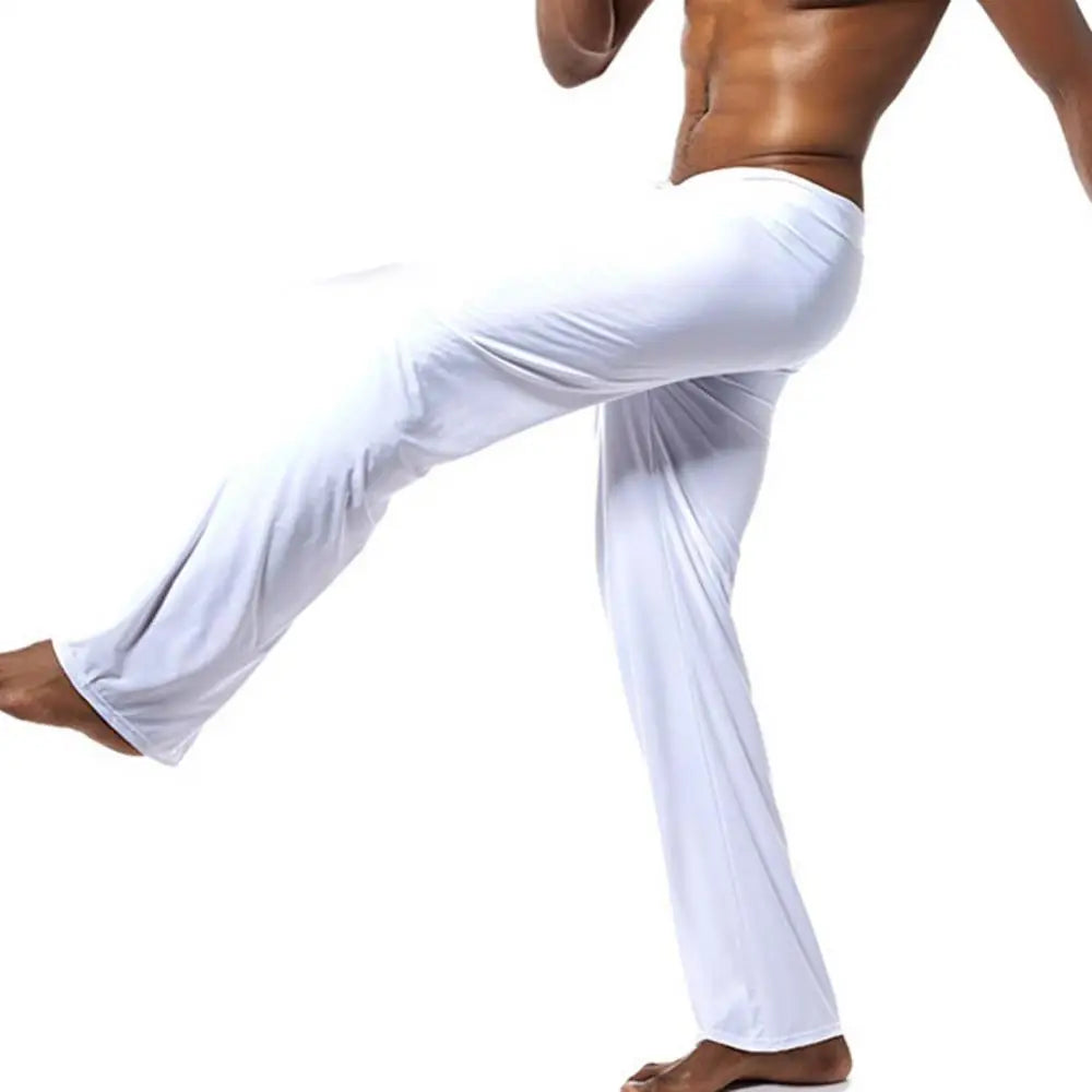 Running Yoga Trousers Men Casual Yoga Pants Solid Color Low-waisted Drawstring Loose Pants Sports Fitness Straight Trousers
