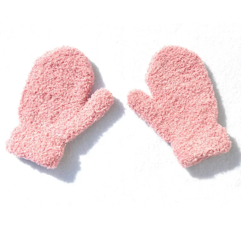 New 1-4Y Kids Gloves Winter Baby Plush Coral Gloves Toddler Full Fingers Cute Mittens Warm Windproof Glove For Boys Girls