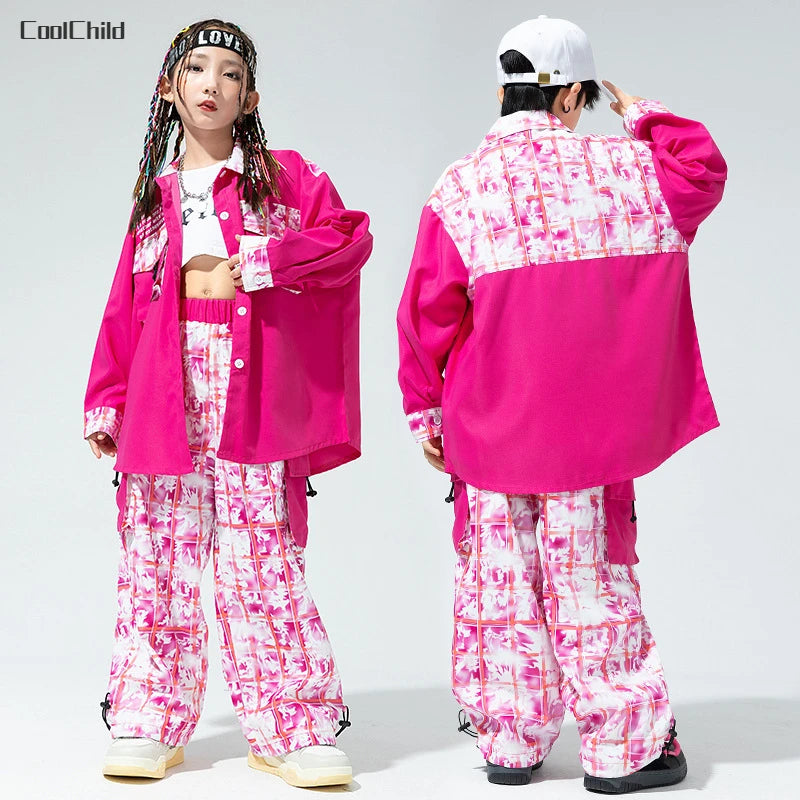Hip Hop Girls Street Dance Jacket Contrast Cargo Pants Boys Shirt Joggers Clothes Set Kids Streetwear Child Jazz Costumes Outfit