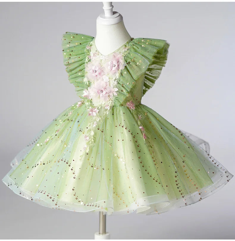 Kid Girl Holiday Clothes Party Dress for Girls Children Summer Dresses with Flowers Gown