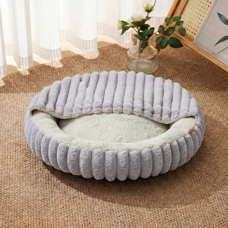 Plush Pet Bed Soft Rabbit Fur Dog Bed Cat Bed Calming Round Cushion Cozy Sleeping Nest Comfortable Pet Sofa