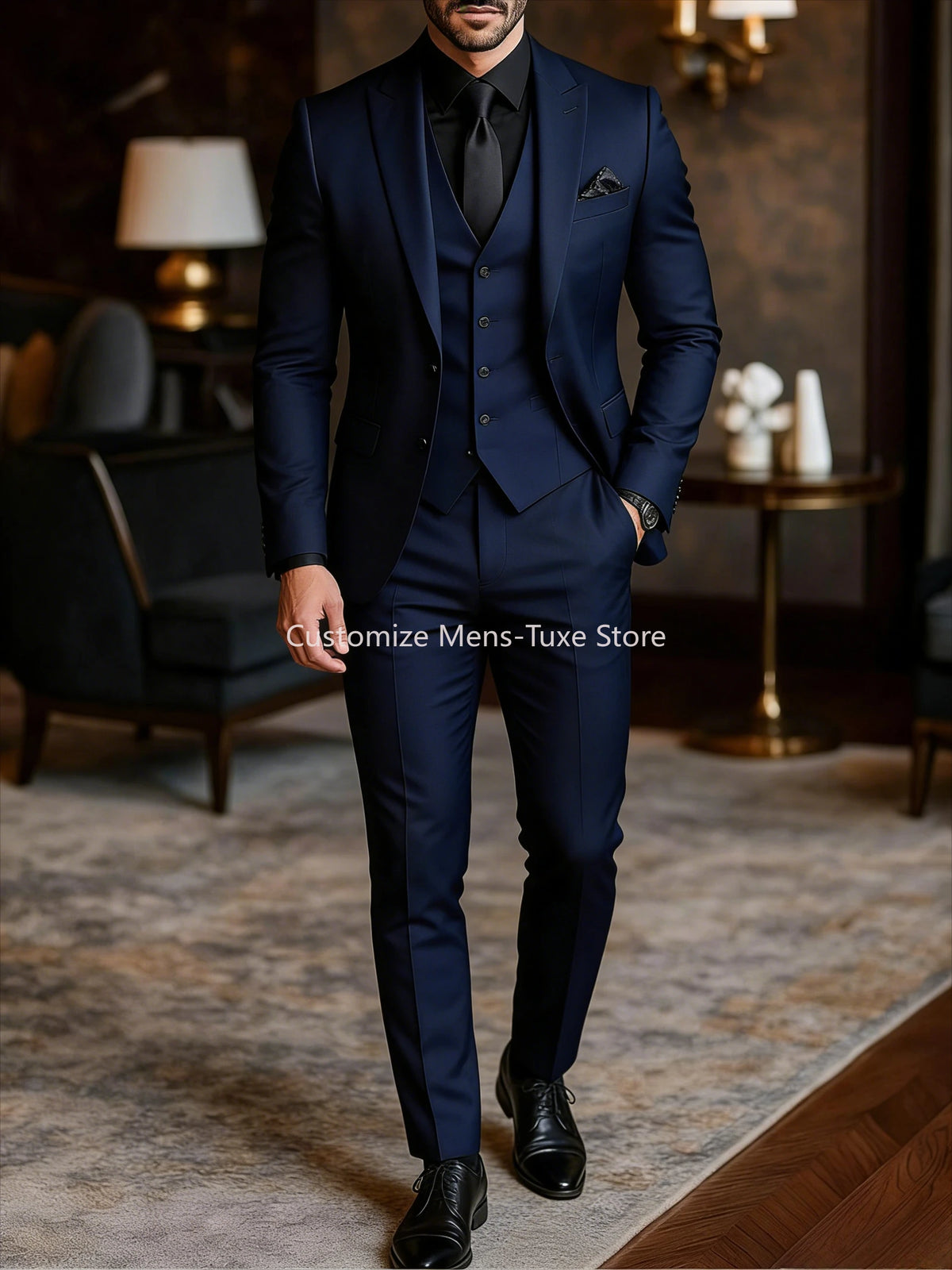 Men 3 Piece Suit Wedding Tuxedo For Groom Slim Fit Suit With Vest  Black Formal Suit Business Men Suits