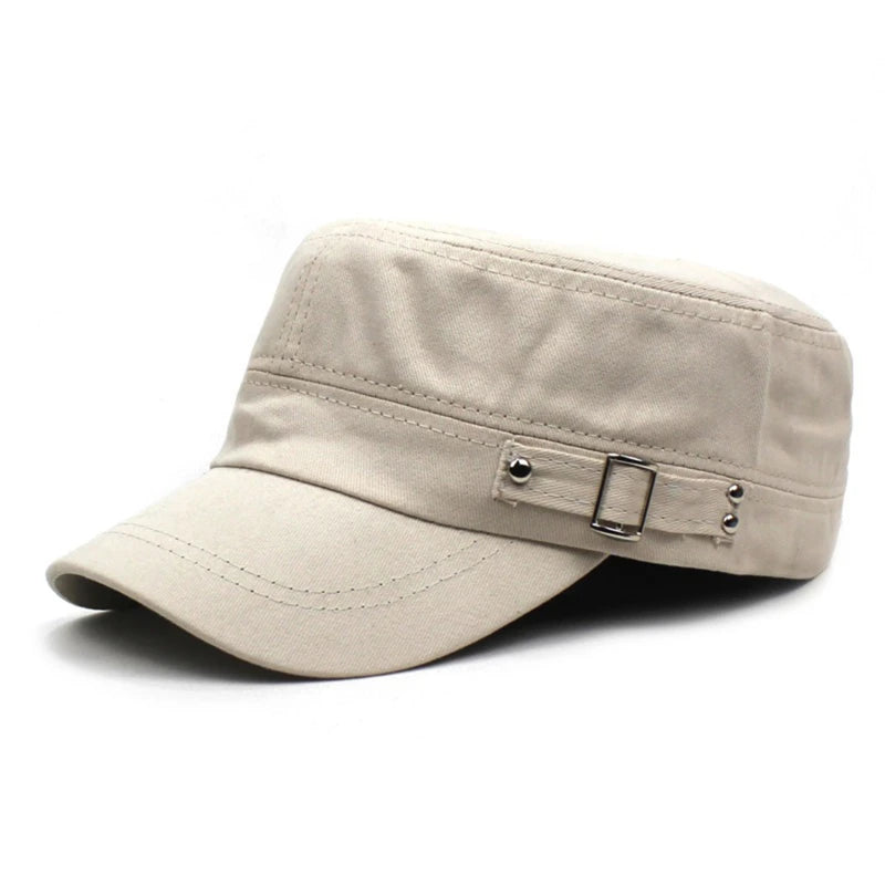 Hat Men Version Tide Solid Color Flat Baseball Caps Cotton Blend Cap Men Side Button Duck Tongue Hat Sunscreen Sports Hat