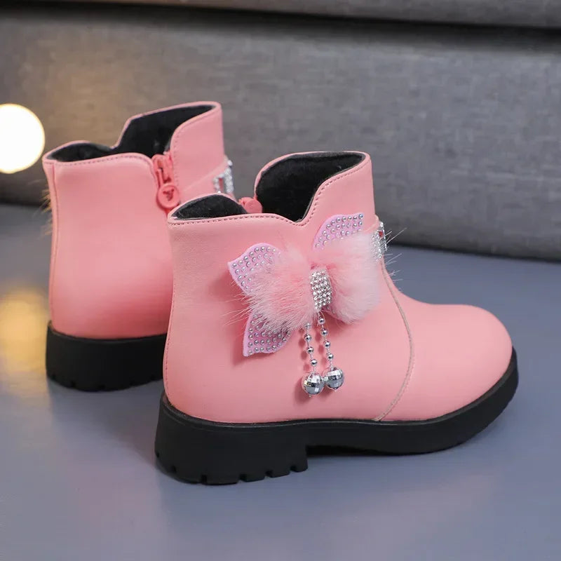Kids Winter Solid Color Boots Girls Zipper Plush Warm Comfortable Boots Womens Fashion Soft Sole Simple Non-Slip Childrens Shoes