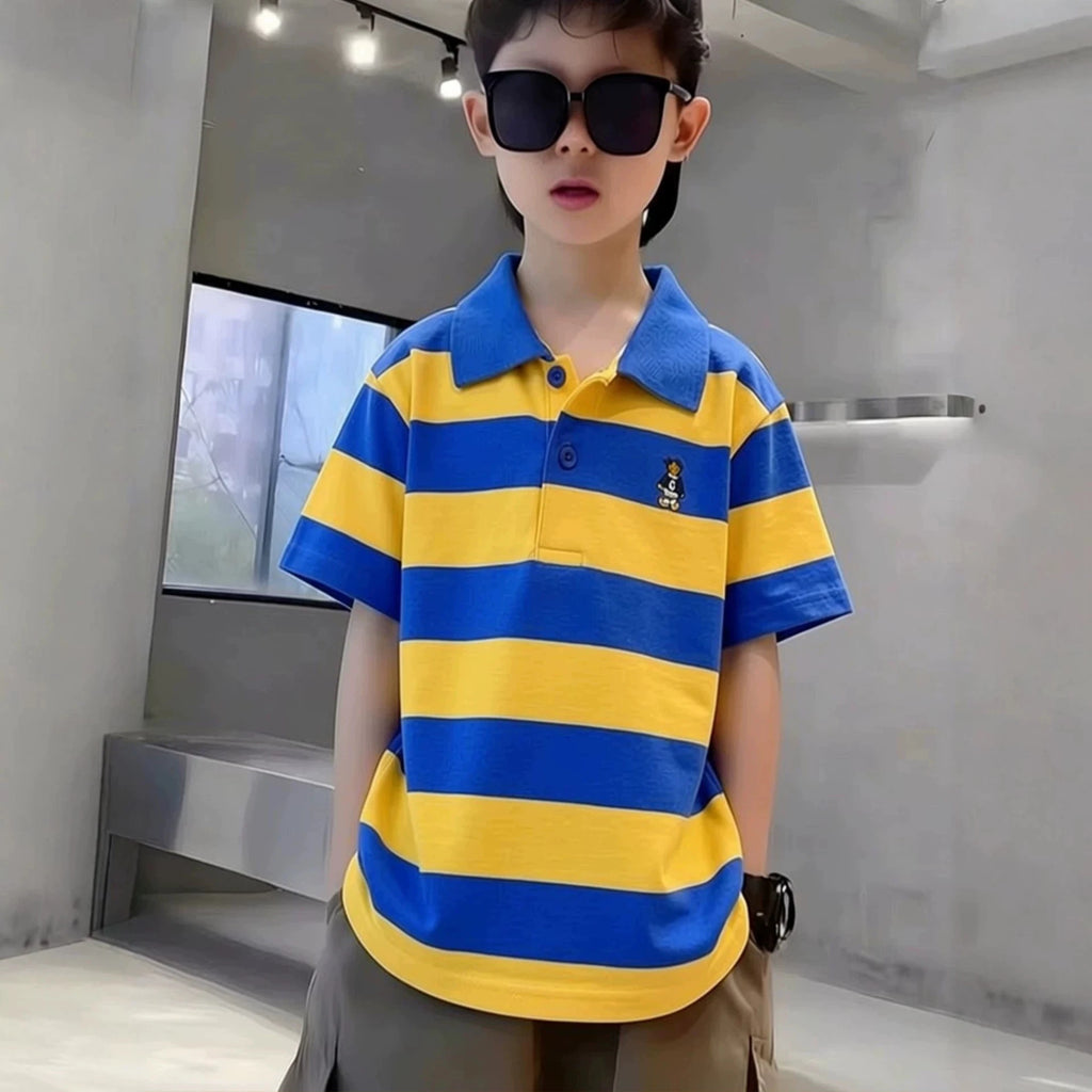 Kids Polo Shirts Summer Children's Short Sleeve Boys Top Polo Shirt Color Striped 2Y-12Y Teens Cotton Girls School Shirts