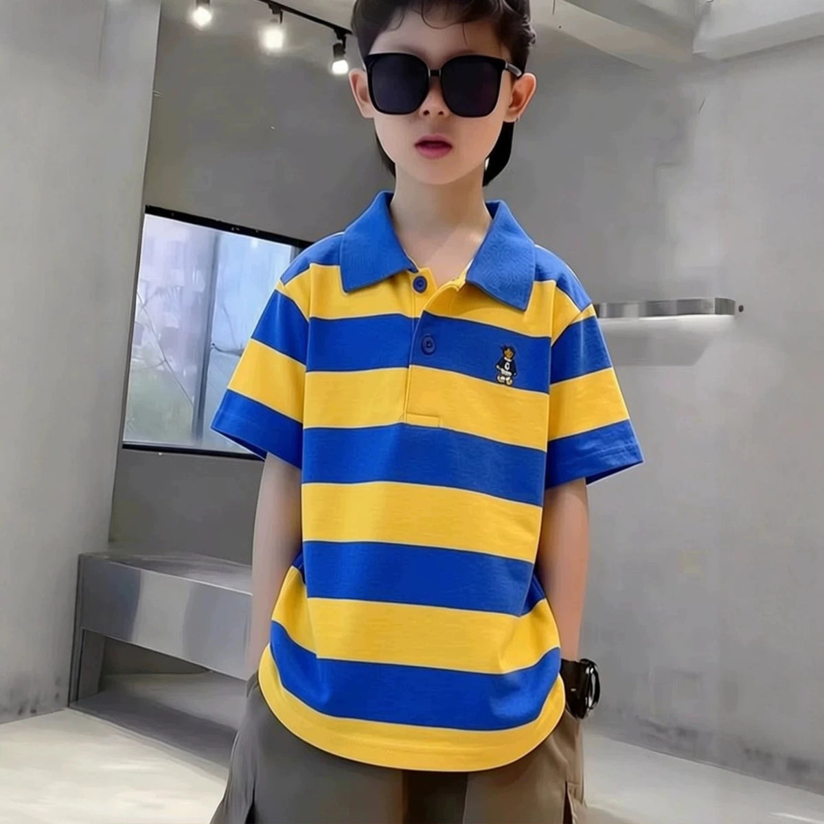 Kids Polo Shirts Summer Children's Short Sleeve Boys Top Polo Shirt Color Striped 2Y-12Y Teens Cotton Girls School Shirts