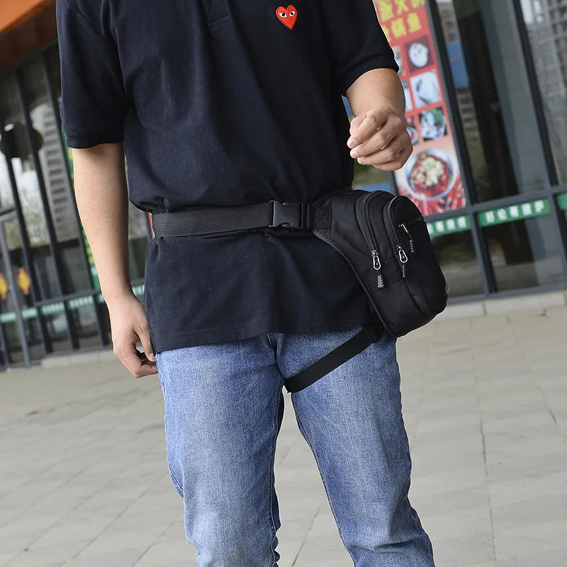 Fashion Motorcycle Men's Casual Waist Leg Bag Travel Personality Bag Oblique Cross Bag Soft Side Contrast Color Shoulder Bags
