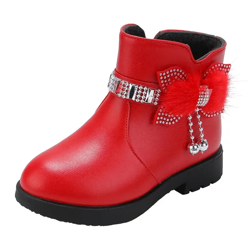 Kids Winter Solid Color Boots Girls Zipper Plush Warm Comfortable Boots Womens Fashion Soft Sole Simple Non-Slip Childrens Shoes