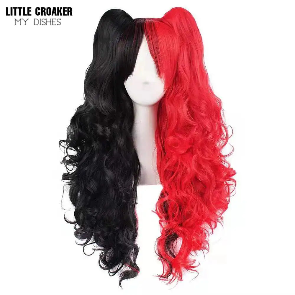 Long Wavy Anime Cosplay Lolita Wig Blue Blonde Pink Ombre Two Ponytails Girls Kawaii Anime Accessories Wigs for Women