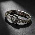 Men Vintage Two‑Tone Lion Head Bracelet Retro Embossed Medallion Braided Chain Punk Ethnic Statement Wrist Jewelry Gift