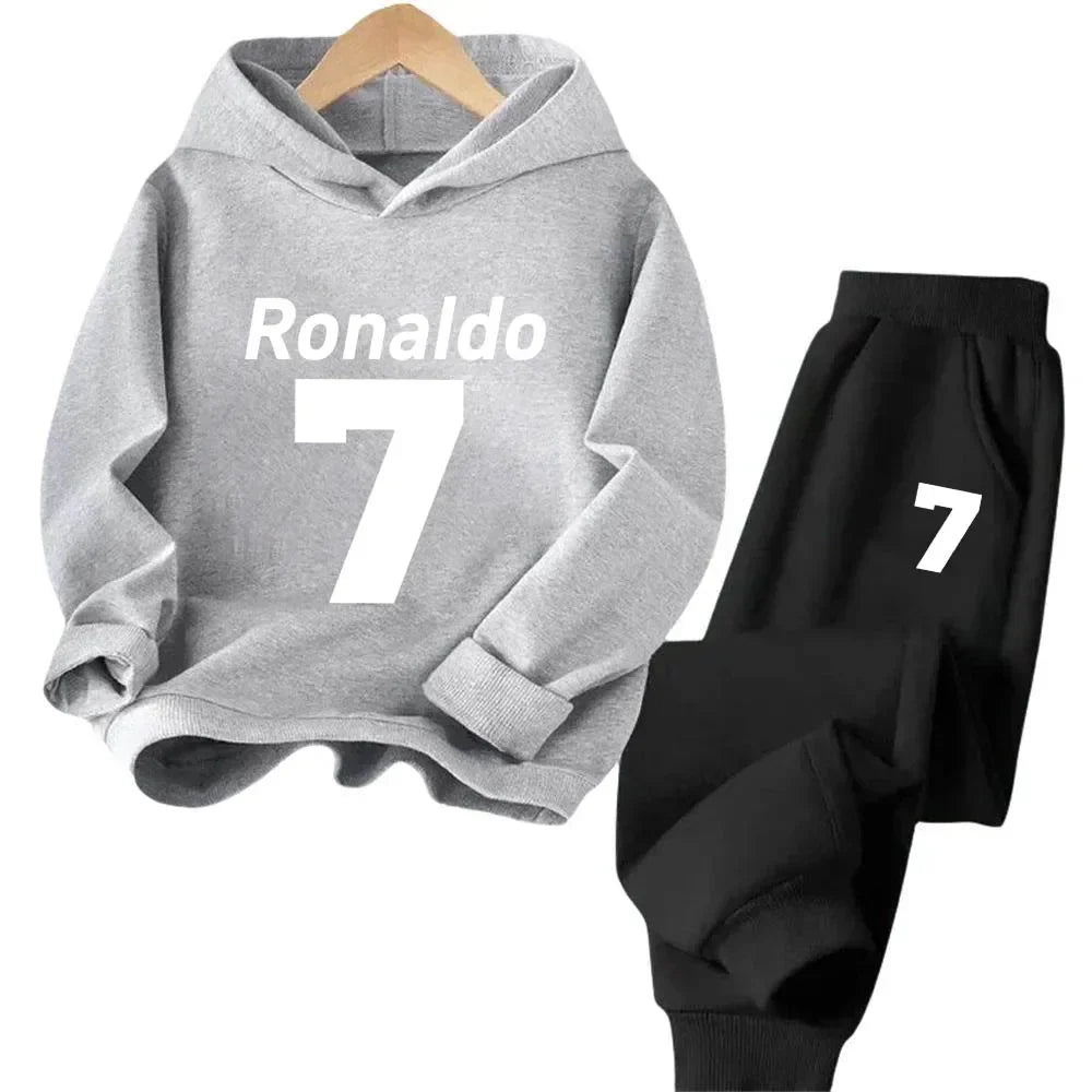 Ronaldo Kids' Sportswear Set: Minimalist Print Hoodie and Pants – A Christmas Gift for Boys and Girls