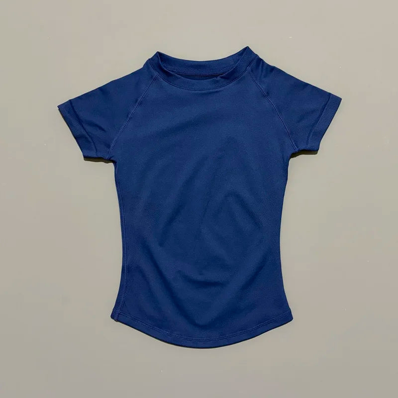 Women Sports T-Shirt Round Neck Short Sleeve Breathable Stretchy Tops Gym Fitness Yoga Running Workout Casual Athletic Shirts