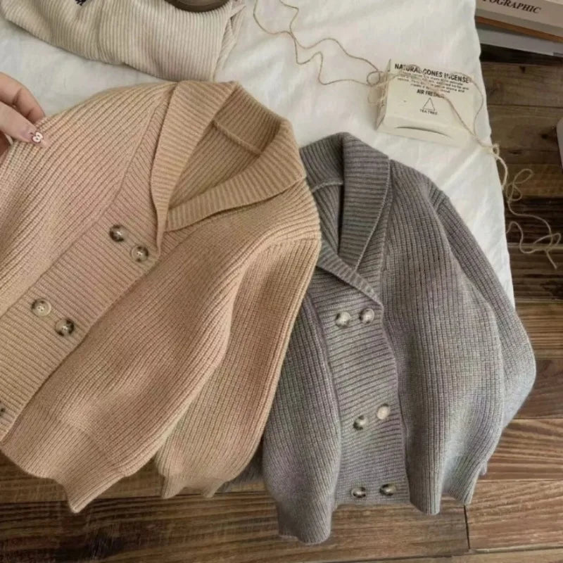 Knitted Cardigan Jacket for Children Autumn and Winter Korean Fashionable and Loose Double Breasted New Top for Boys and Girls