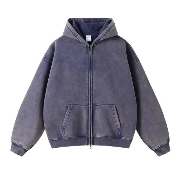 DAVIDSHAO Hoodies Oversized Unisex Acid Wash Hoodie EU US Size 350g Heavyweight Fleece Vintage Sweatshirt Men Women Streetwear