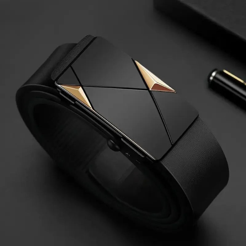 Men's Leather Belts Fashion Automatic Buckle Cowskin Male Belts Luxury Designer Black belt 130cm Plus Size Jeans Belt