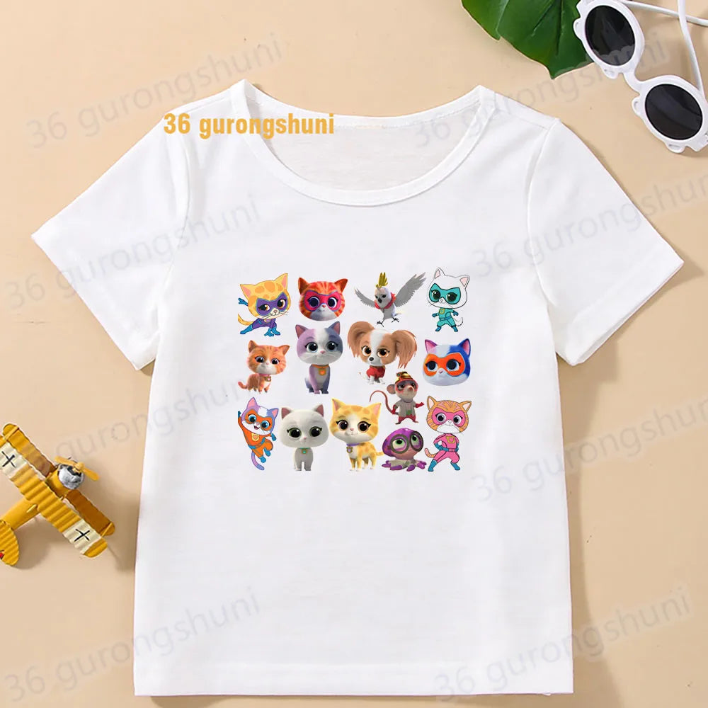 Boys T Shirts Children Clothes superkitties Kids Tshirt super kitties baby T-shirt 4 5 6 birthday summer Tops For Girls-clothing