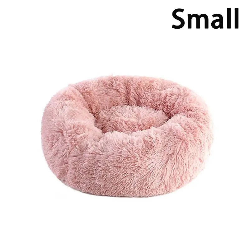 Soft Pet Cat Bed Pad Plush Warm Faux Fur Dog Calm Bed Donut Round Bed Comfortable Sleeping Washable for Small Medium Dog and Cat