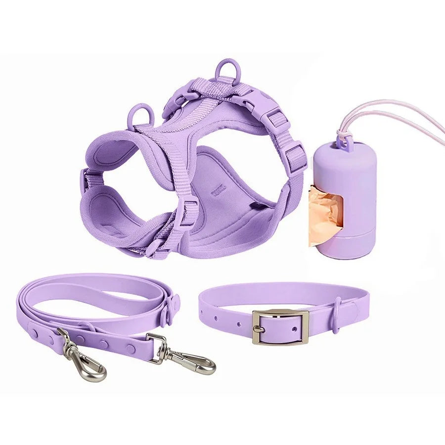 Pet Leash Anti-slip Breathable Collar Drawstring Chest Back Garbage Bag Storage Set Pet Travel Harnesses Supplies Accessories