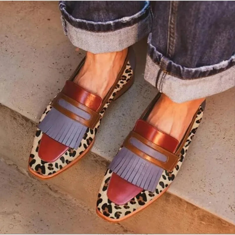 Women Loafers Spring Slip on Woman Leopard Print Tassel Designer Flat Shoes British Style Retro Breathable Comfortable Flat Shoe