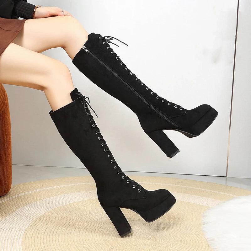 Platform Women's High Boots Trend High Heels Shoes Woman 2025 Elegant Snow Long Boots Winter Brand Chunky Shoes Chelsea Botas