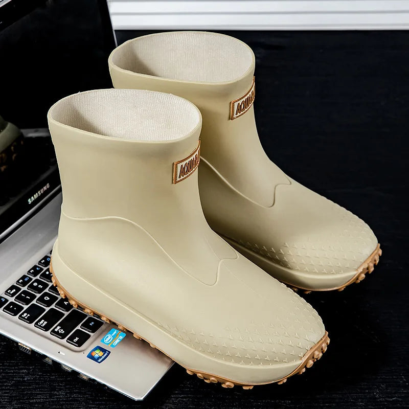 Men's rainboots mid-calf style  new fashion outdoor anti-slip water shoes lightweight waterproof rubber shoes overshoes