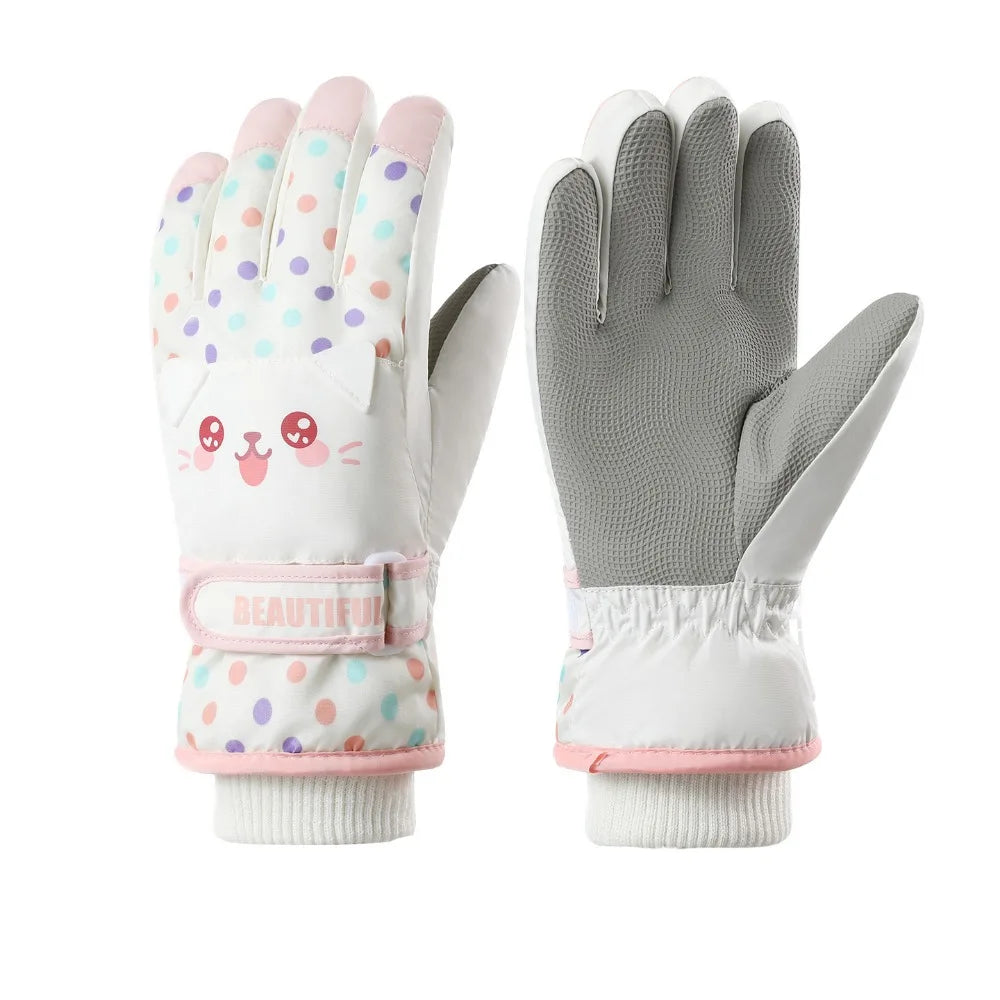 Kawaii Cartoon Children Ski Gloves Full Finger Riding Kids Snowboard Gloves Keep Warm Thicken Girls Skiing Gloves Boys/girls