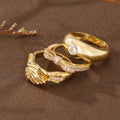 Three Luxury-Style Stacked-Set Diamond-Inlaid Copper Jewelry Rings for Ladies, Suitable for Daily Casual Wear