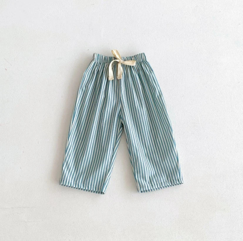 Kids Versatile Casual Pants With Striped Patterns Elastic Waist Trousers Match Summer Outfits Baby Kid Popular Bottoms Trousers