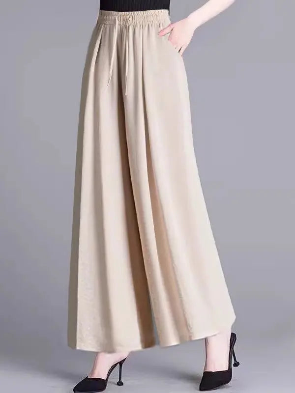 Ice Sensation Women's Summer 2025 New Wide Leg Pants Loose Casual Long Trousers Mom Korean Sle High Waist Polyester Fiber