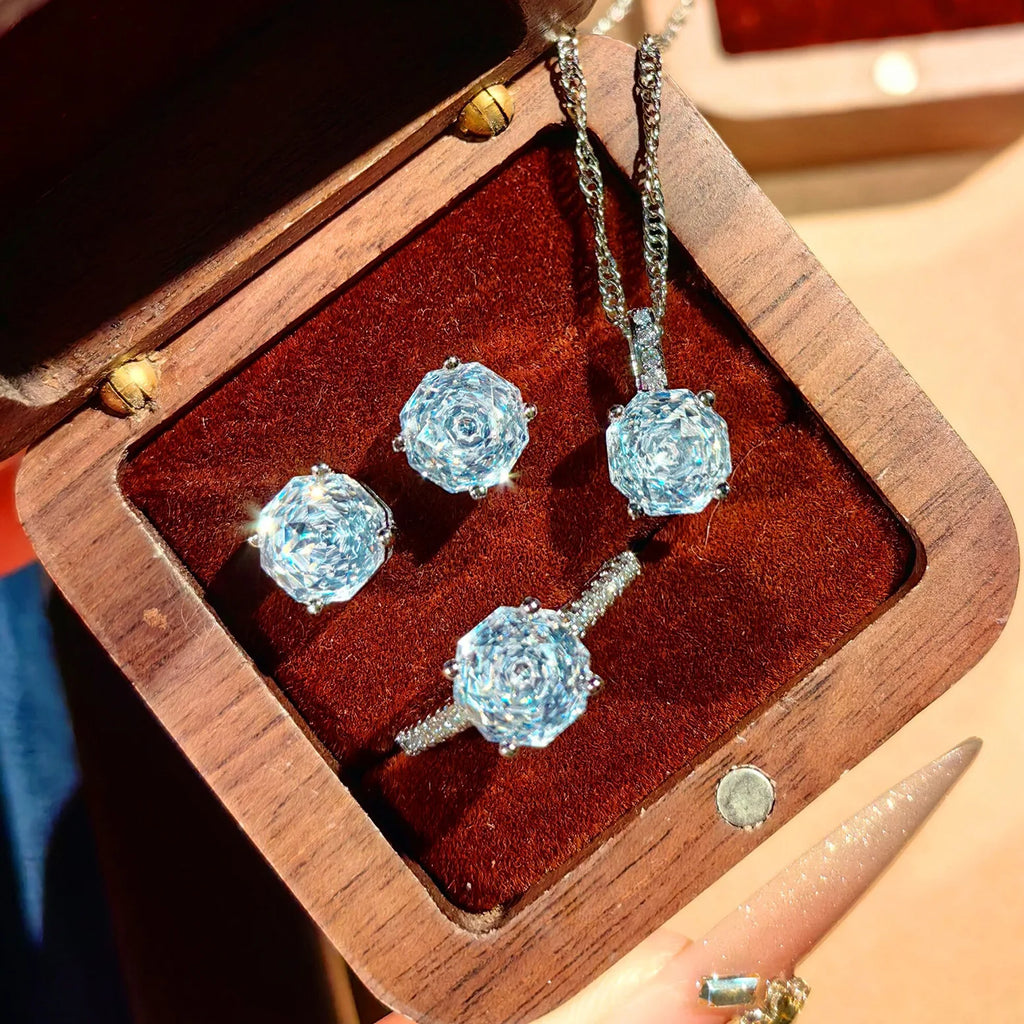 925 Sterling Silver Women Rings Necklaces Earrings Pendants Inlaid Colorful Diamonds Yellow Diamonds Jewelry