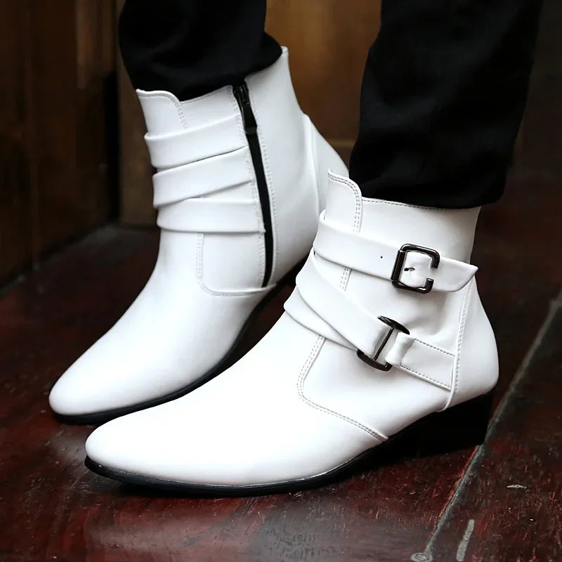 Brand Men's Boots Designer British Style Men Chelsea Boots High-top Buckle Strap Formal Shoes High Quality Men Motorcycle Boots
