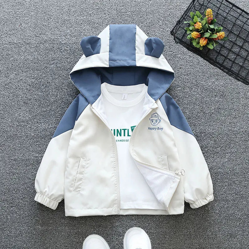 1 2 3 4 5 6 Years Baby Boys Jacket Happy Boy Fashion Windbreaker Outerwear Hooded Zipper Boys Coat Birthday Gifts Kids Clothes