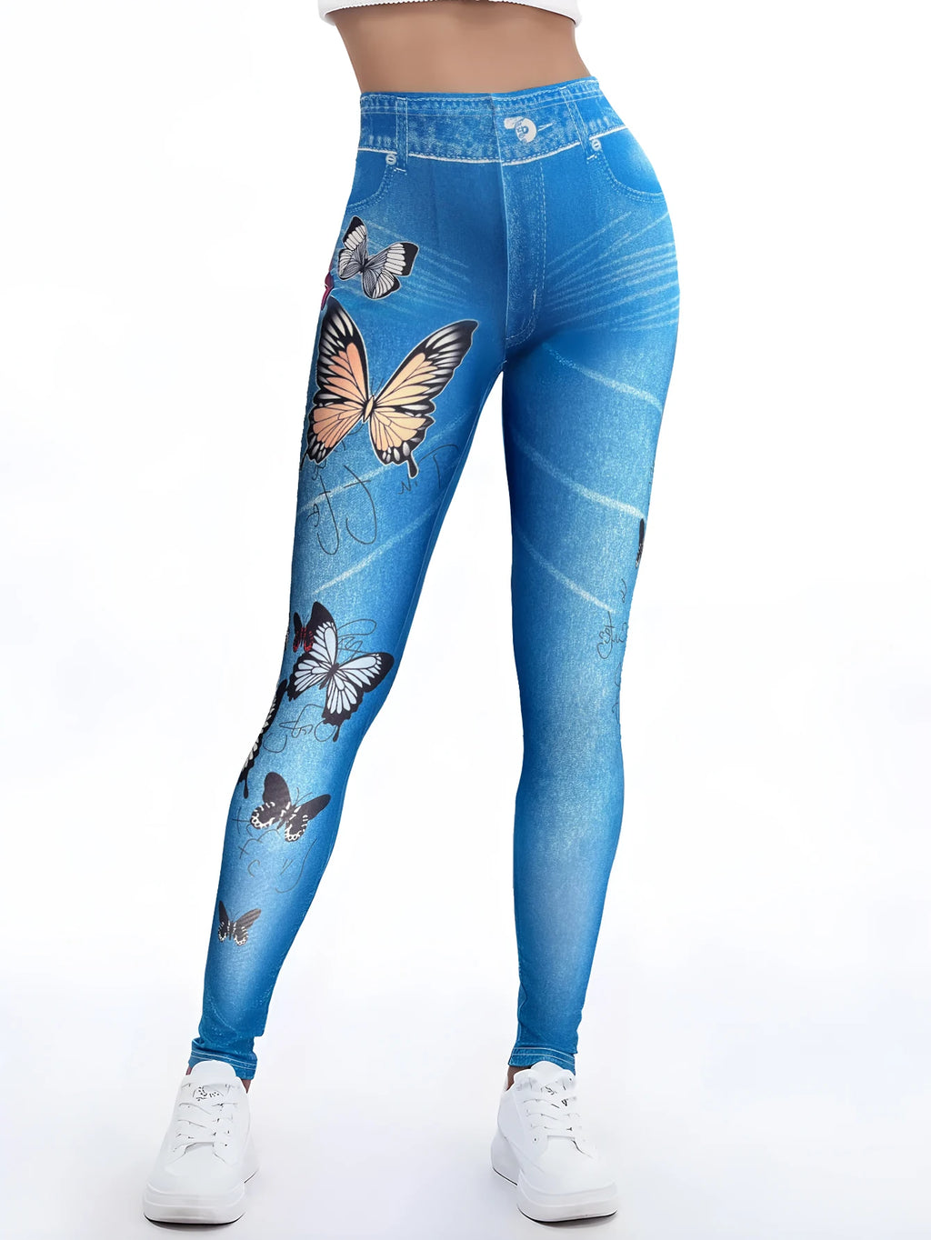 Sports Yoga Leggings Women Butterfly Soft Women Red Butterfly Print Jeggings High Elastic  Fitness Slim Fit Vintage Fake Jeans