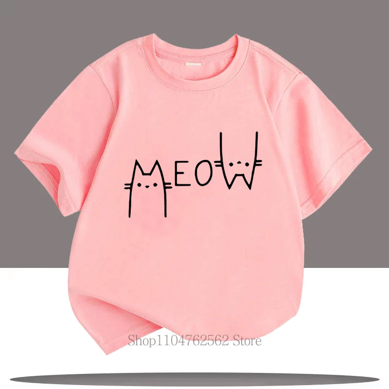 Cute Funny Cat Graphic Print Children T-shirts Summer Cartoon Fashion Casual Tops for Girls Boys O-Neck Short Sleeve T-shirts
