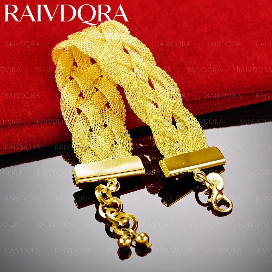 18K Gold Plated Woven Chain Bracelet For Men and Women Fashion Jewelry Classic Simple Party Accessories Holiday Gift