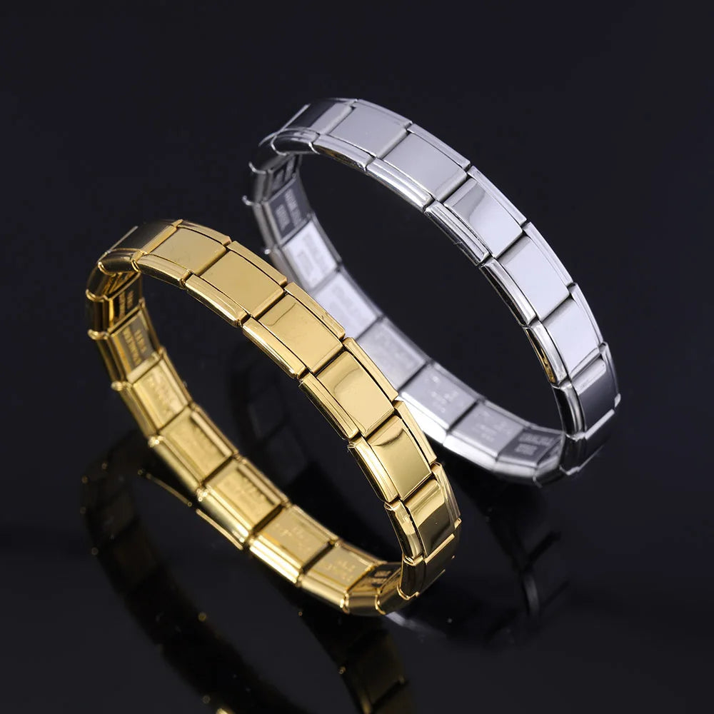 Men's Women's Jewelry DIY 9MM Width Italian Elastic Charm Bracelets Gold Silver Solid Color Stainless Steel Fashion Bangle Basic