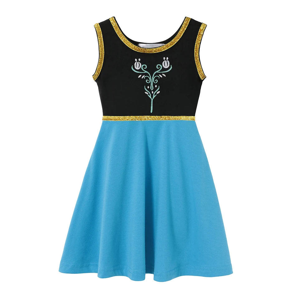 Children's Casual Dress for Girls Mermaid Rapunzel Dress One-Shoulder Sling Short Sleeve Princess Costume Summer Casual Vest