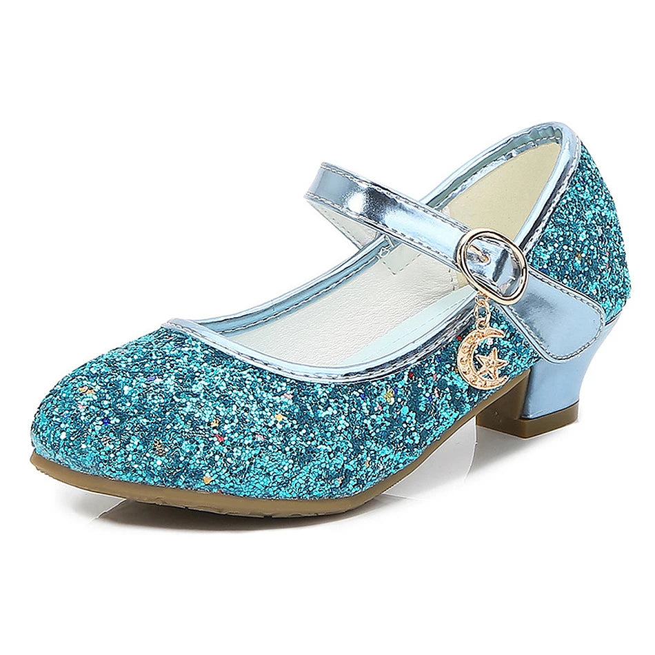 Girls Fashion Sequin High Heels for Kids Princess Shoe Children Party Wedding Dance Shoe Student Performance Solid Color Shoes
