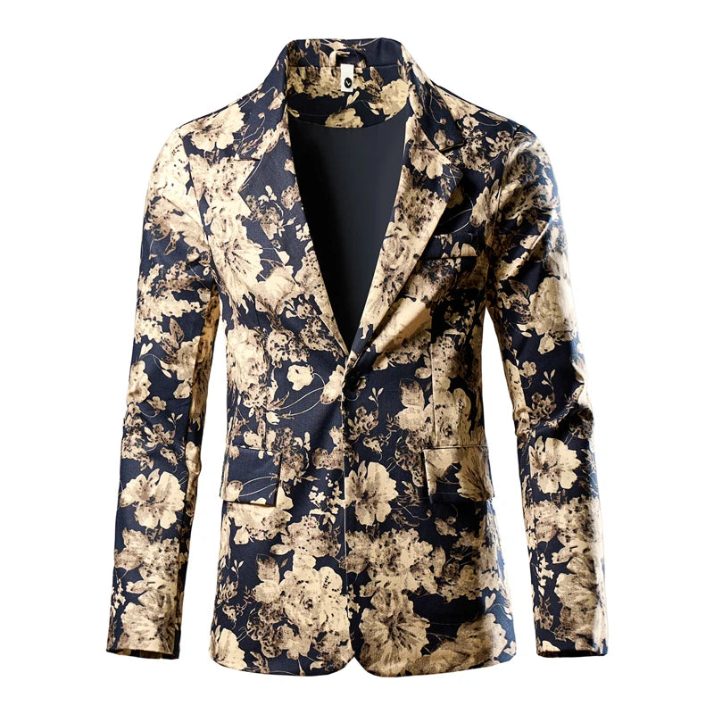 2026 Thin Men's Black Printed Suit Jacket, Asian Size V-Neck Single Button Blazer, Red Nostalgic Style Long Sleeve Cotton Coat.