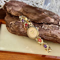 Exquisite ladies' watch with oval gemstone and diamond inlay, compact vintage rainbow women's watch