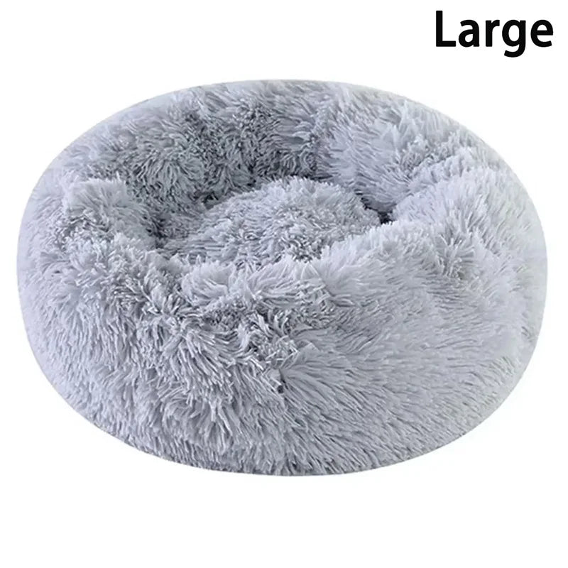 Soft Pet Cat Bed Pad Plush Warm Faux Fur Dog Calm Bed Donut Round Bed Comfortable Sleeping Washable for Small Medium Dog and Cat