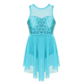 Kids Girls Lyrical Latin Dance Dress Modern Ballet Dancing Leotard Competition Dancewear Sparkling Rhinestone Ruched Dress
