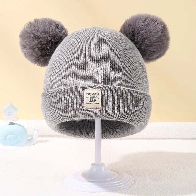 Winter Baby Hats Warm Knitted Kids Hats with Pom Newborn Beanie Hat Solid Color Children Hat for Boys Girls Babies Accessories
