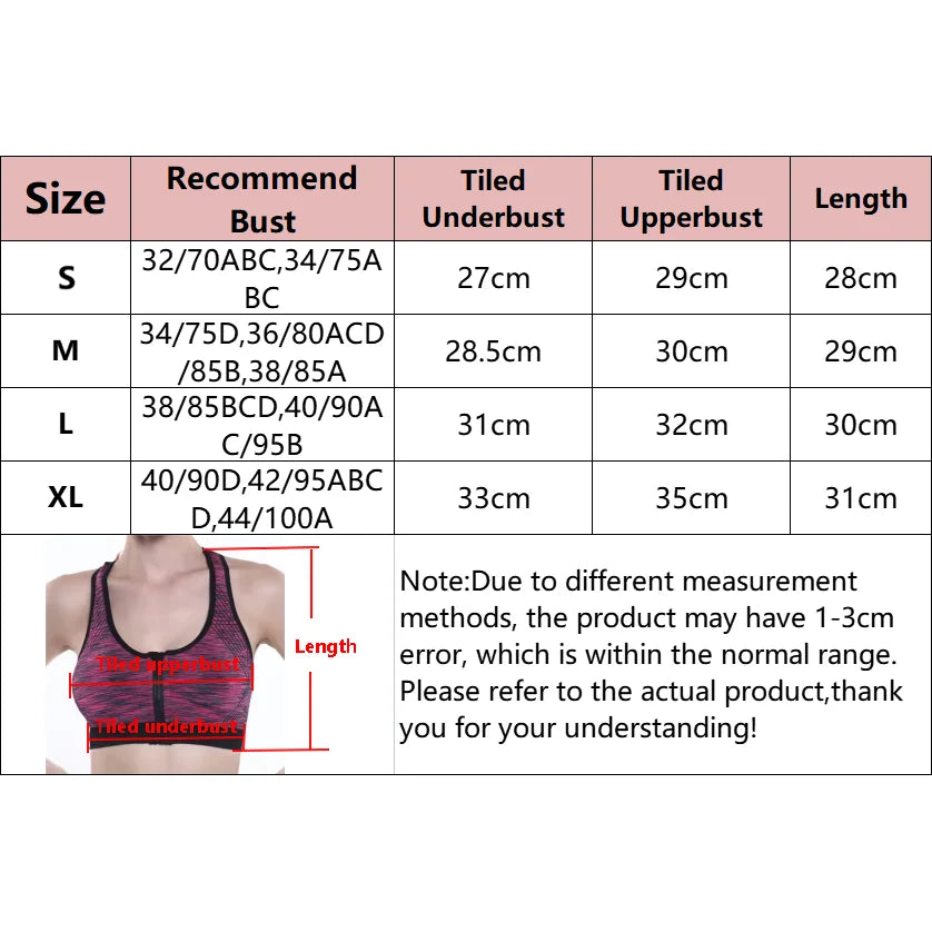 Women Sports Bra Front Zipper Sports Bra Breathable Shock-proof Underwear High Impact Yoga Bra Running Vest Fitness Workout Tops