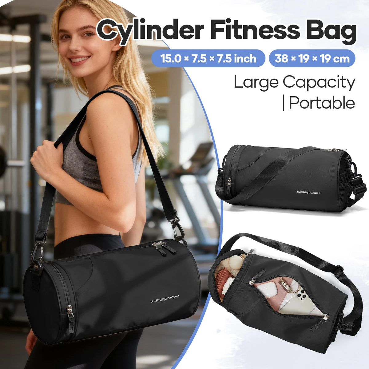 Sports Bag Men and Women for Adults, with Shoes Rack and Wet Pocket Waterproof Gym Duffle Bag for Fitness, Swimming and Travel