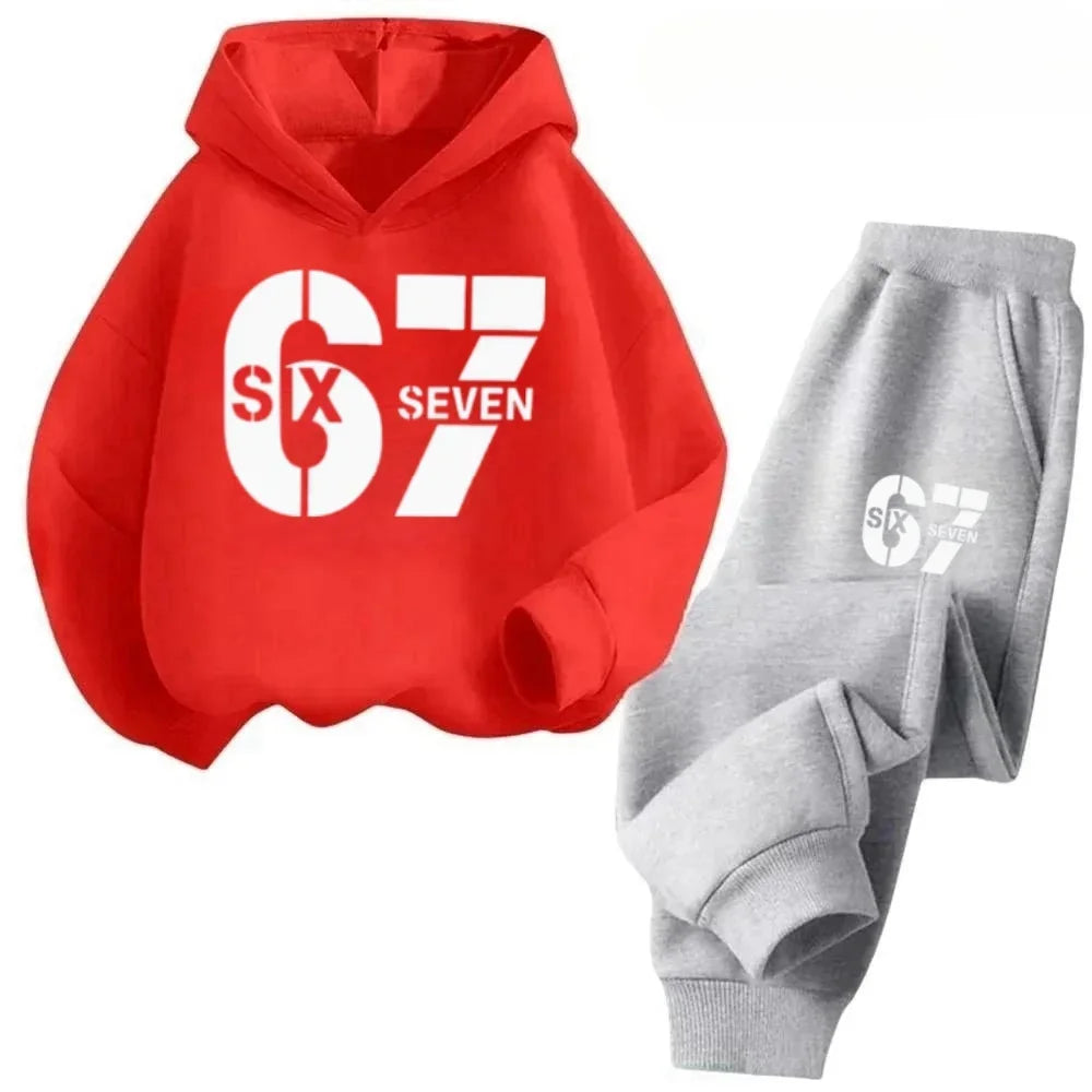 67 Chic Children's Hoodies Set 4-13Y Korean Streetwear Block Tracksuit Fashion Comfortable Kids Sweatshirt 2 Pcs Sets Pant Suit