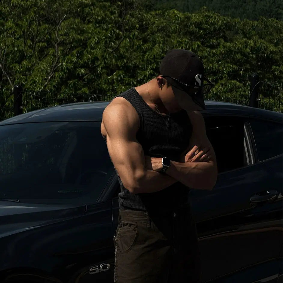 Mens Ribbed Sleeveless Tank Top Activewear Fitness Sports Bodybuilding Vest Breathable Quick-drying Elastic Undershirt Gym Top