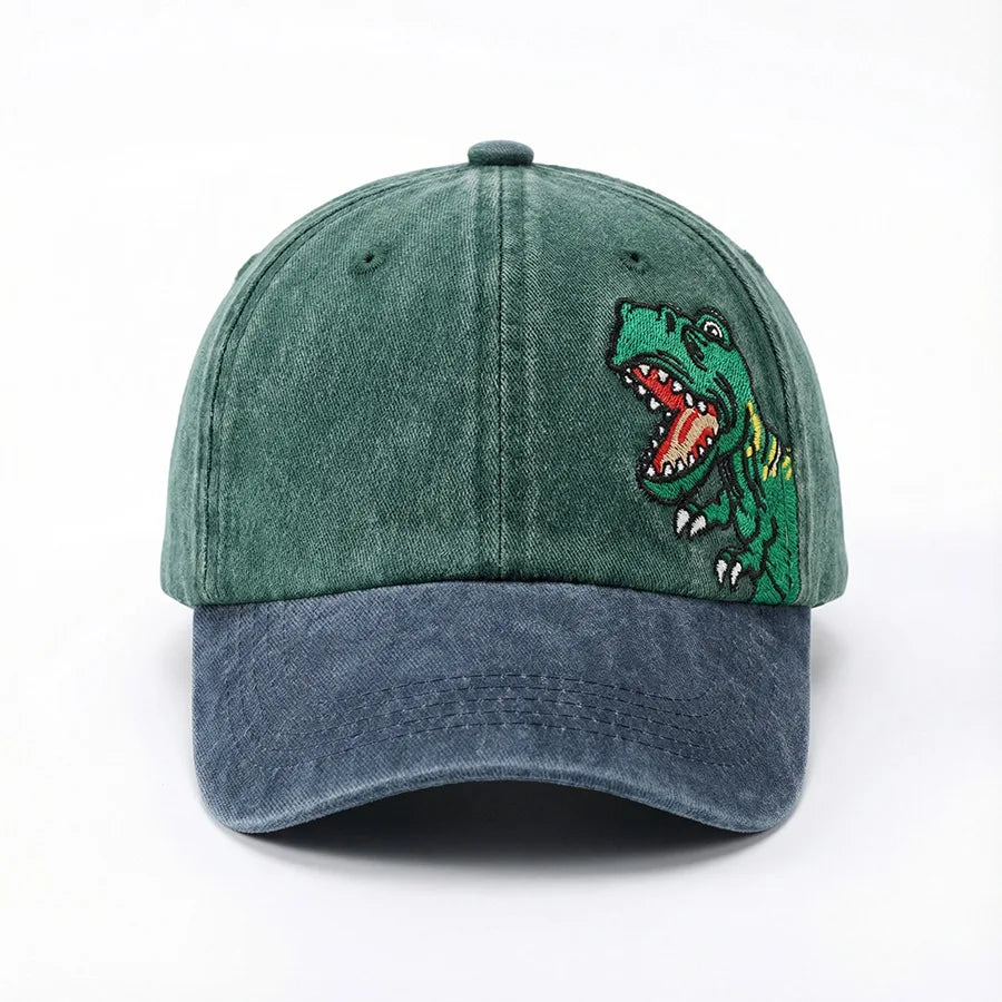 Children's Baseball Caps - Boys and Girls, Plaid Cotton Floppy Baseball Caps, Trendy Kids' Small Dinosaur Sun Protection Hats
