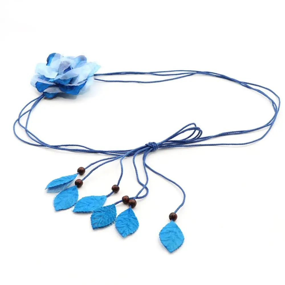 Women Big Flower Decorative Dress Accessories Handmade Bohemian Waistband Tassel Braid Belts Tie Strap Woven Waist Rope