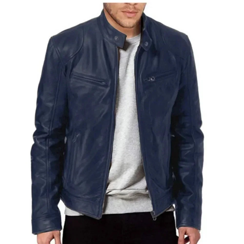 Motorcycle Leather Jackets Man Casual Fashion Motorcycle Coat Slim Fit Lapel PU Jackets Fall Anti-wind Leather Coat Male Retro